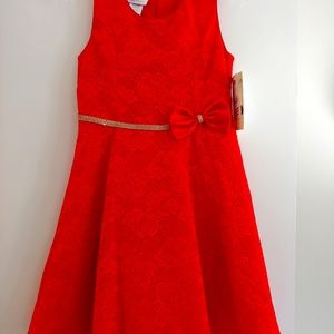 Bonnie Jean Girls Dress Red Lace With Glitter, Size 16